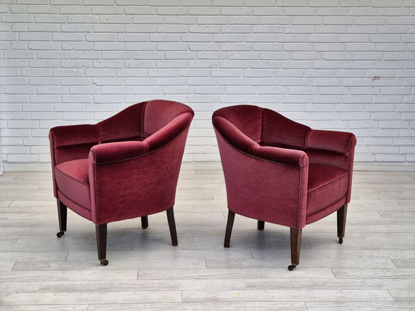 1950s, Danish Lounge Chairs, Original Condition, Furniture Velour, Ash Wood Legs. photo Furniture