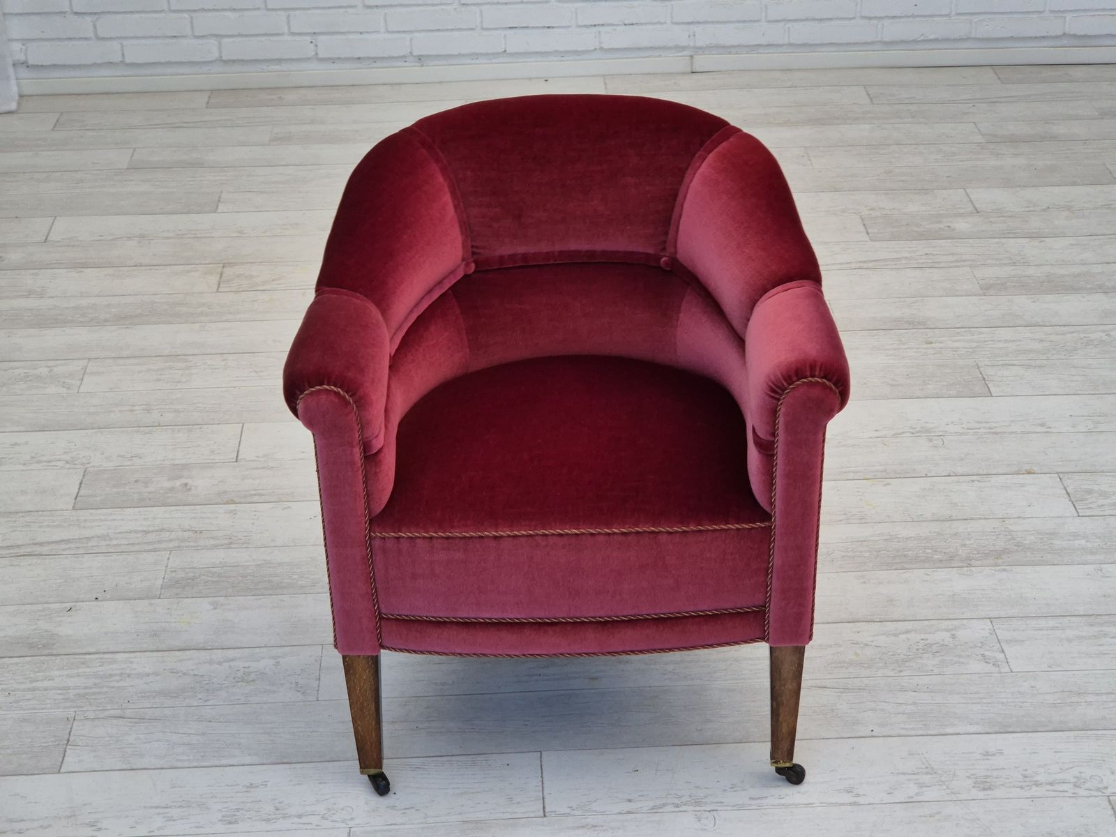1950s, Danish Lounge Chairs, Original Condition, Furniture Velour, Ash Wood Legs. photo vintage