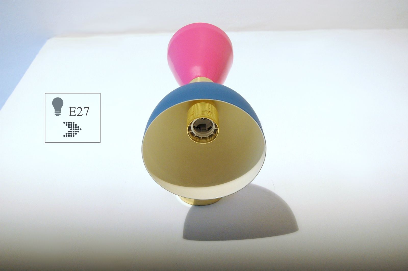 Pair Of Wall Lamp Metal And Brass, Pink / Blue Opaque   Style '50 photo for sale