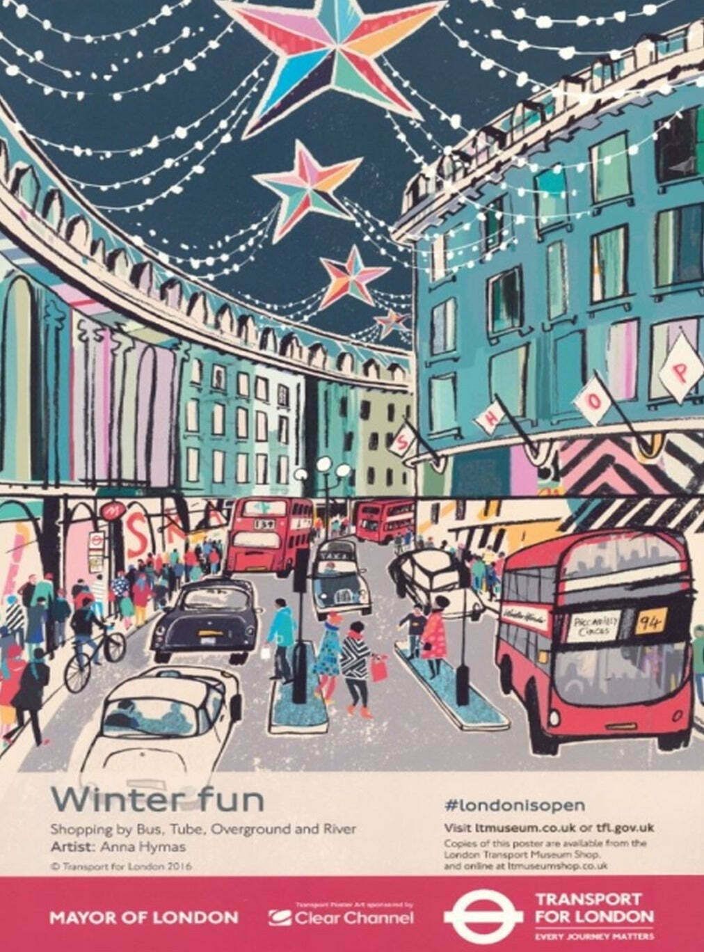 Tfl   Winter Fun Shopping Original Vintage Poster