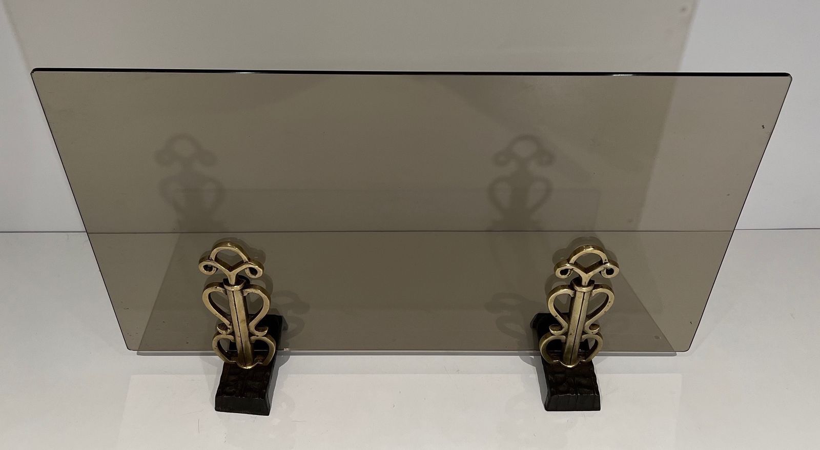 Modernist Fire Screen In Smoked Glass And Bronze