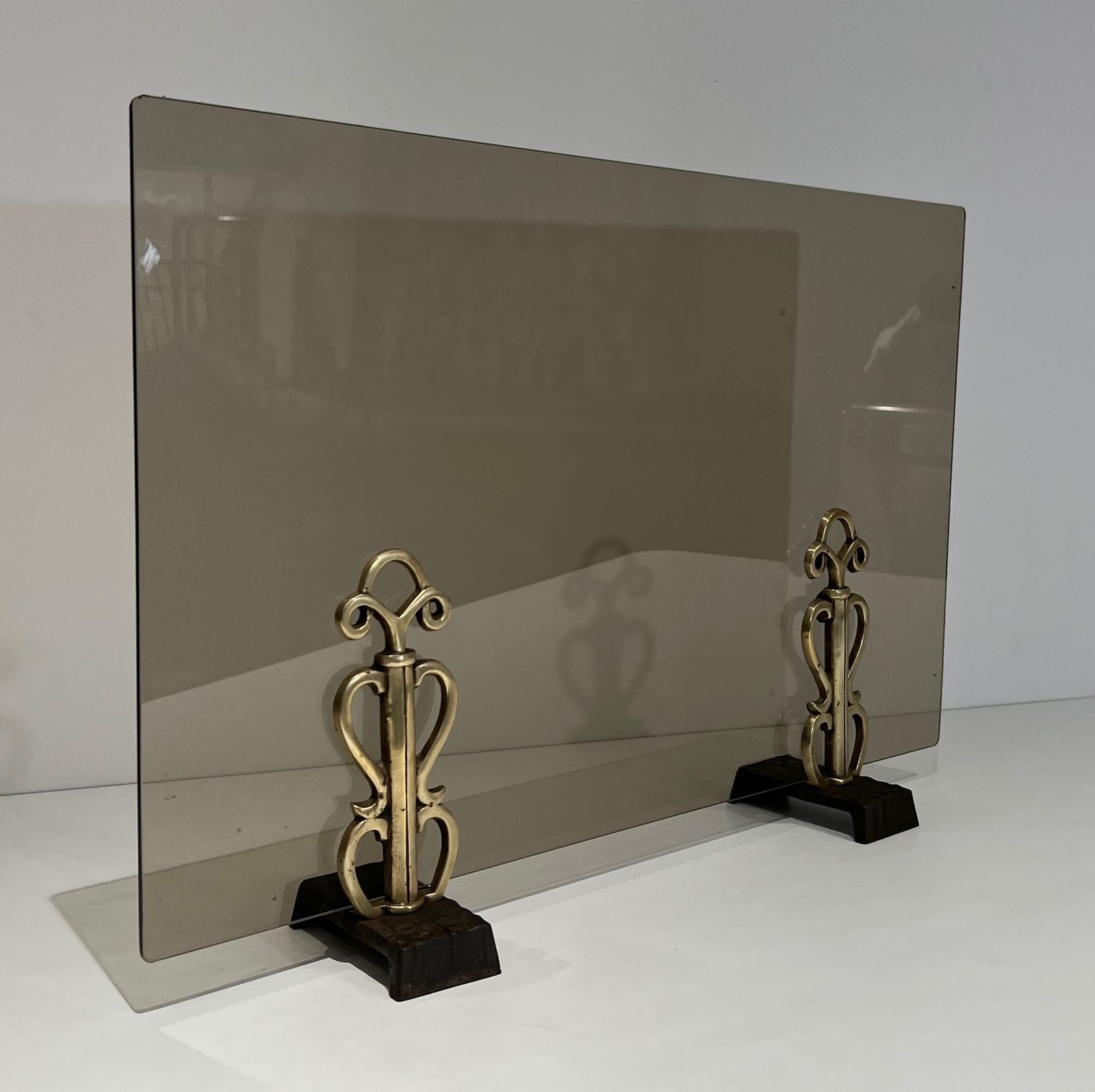 Modernist Fire Screen In Smoked Glass And Bronze photo furniture
