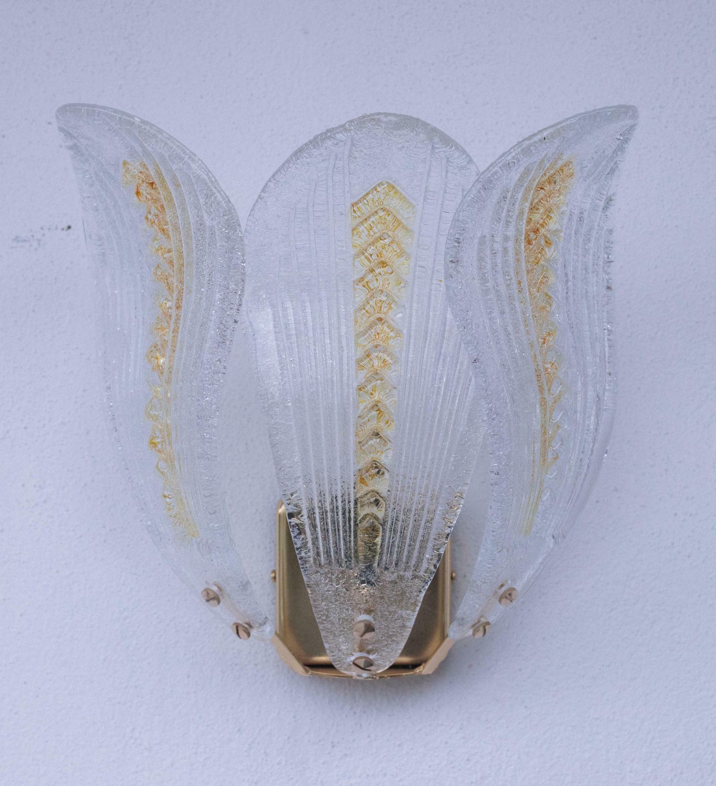 Set Of 3 Murano Wall Yellow Light Transparent Leaves, 1980s photo furniture