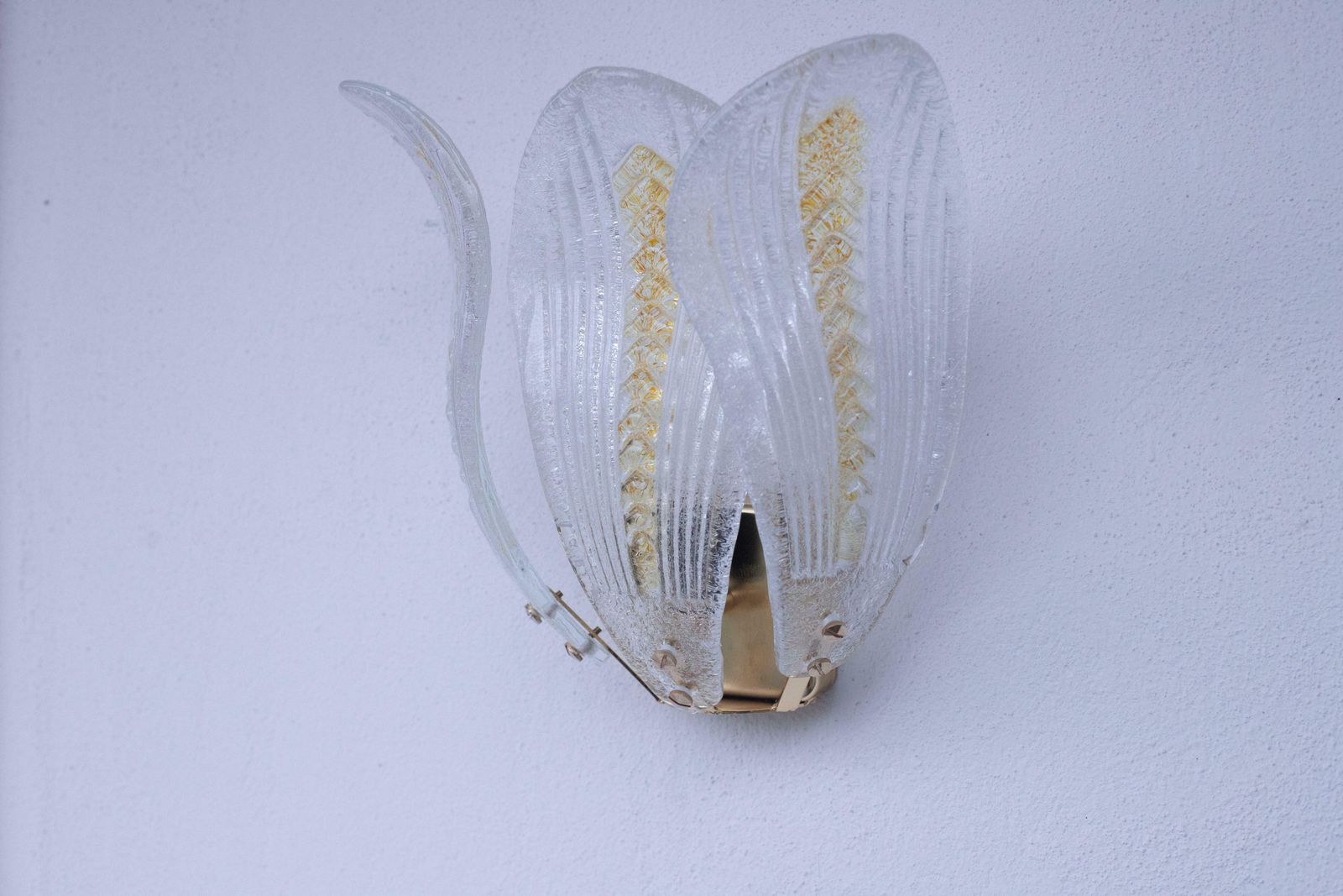 Set Of 3 Murano Wall Yellow Light Transparent Leaves, 1980s photo 1657.0