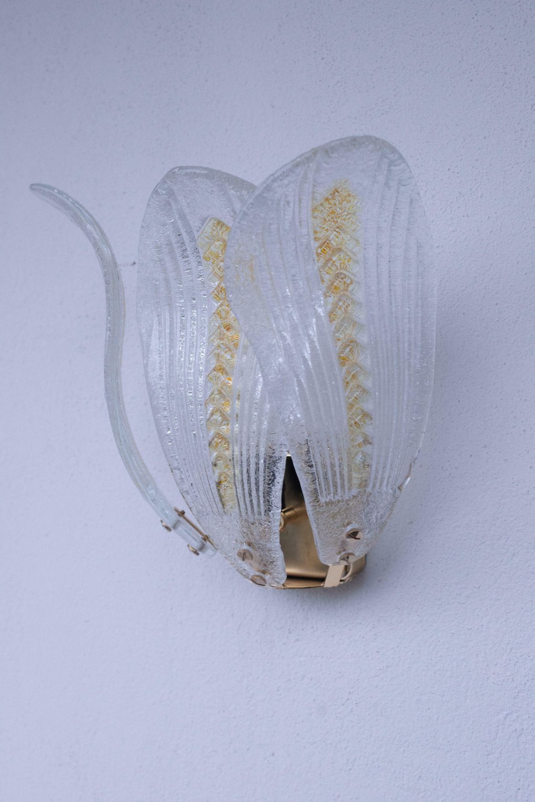 Set Of 3 Murano Wall Yellow Light Transparent Leaves, 1980s photo buy