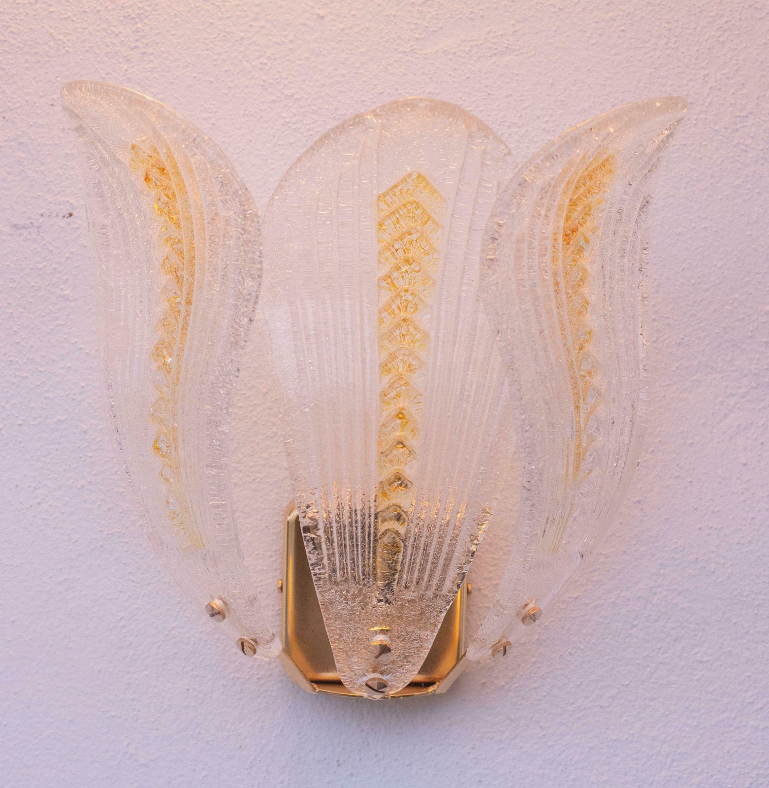 photo furniture Set Of 3 Murano Wall Yellow Light Transparent Leaves, 1980s