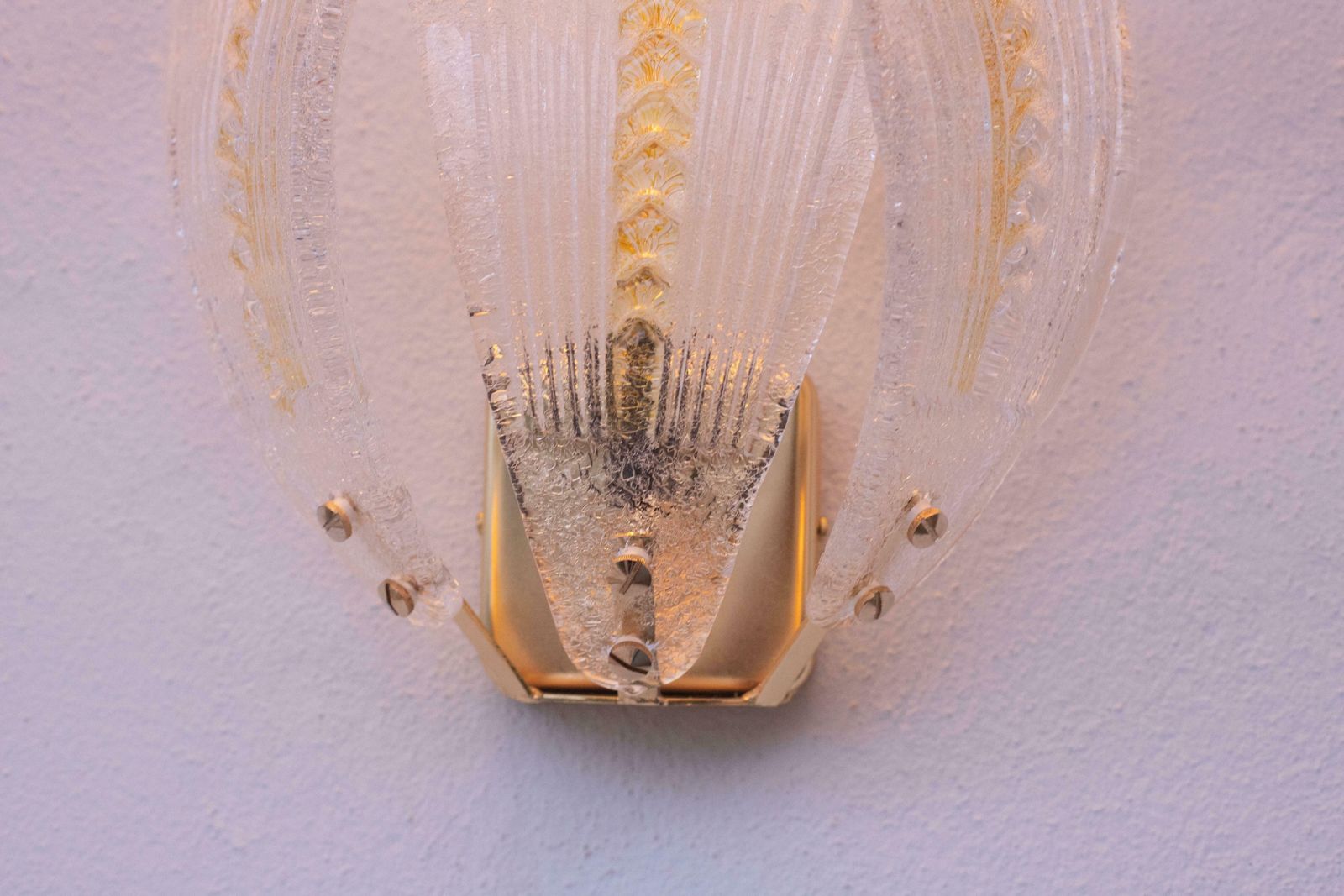 photo for sale Set Of 3 Murano Wall Yellow Light Transparent Leaves, 1980s