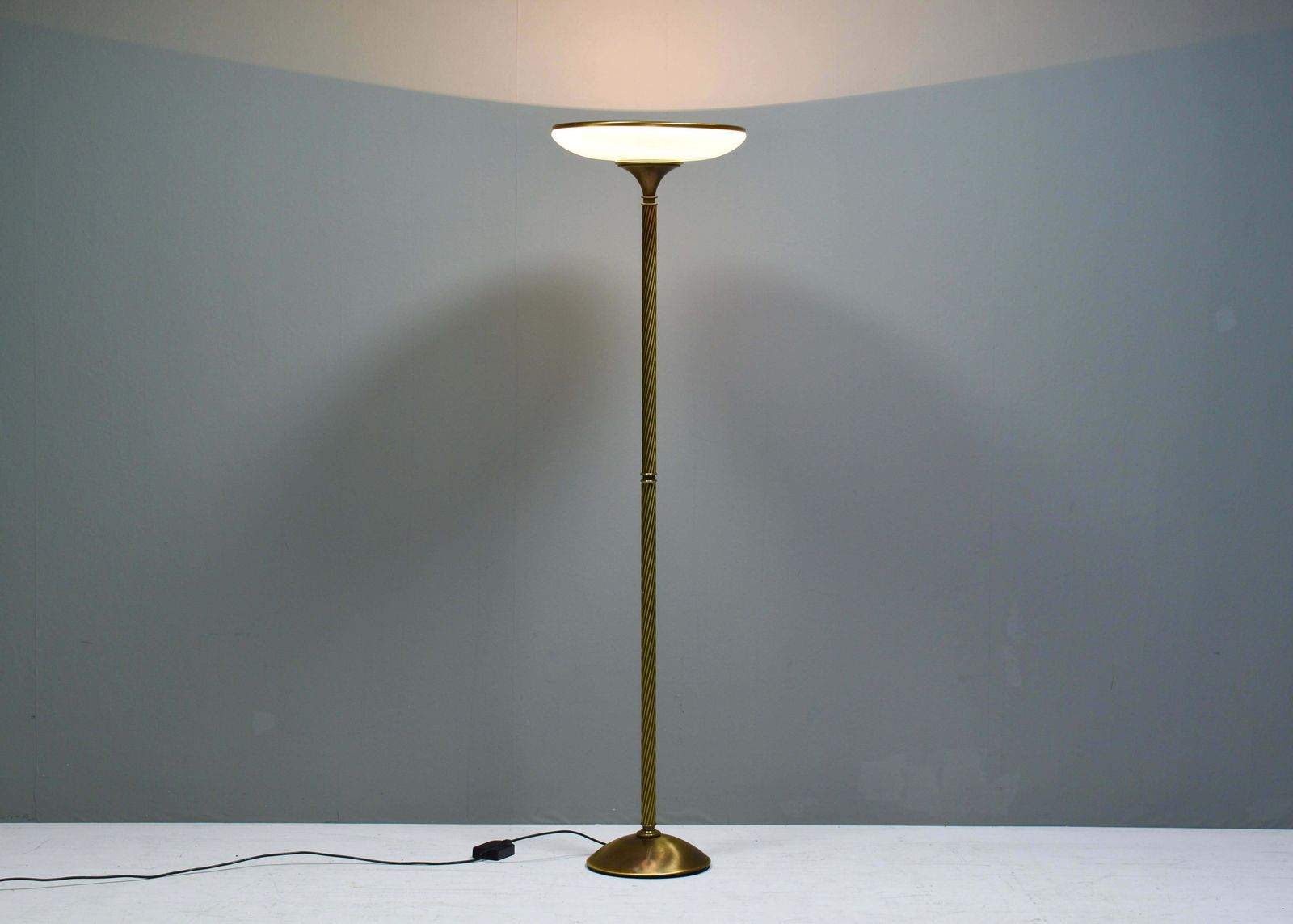 Relco Milano Turned Brass And Opaline Glass Floor Lamp, Italy   Circa 1970 photo furniture
