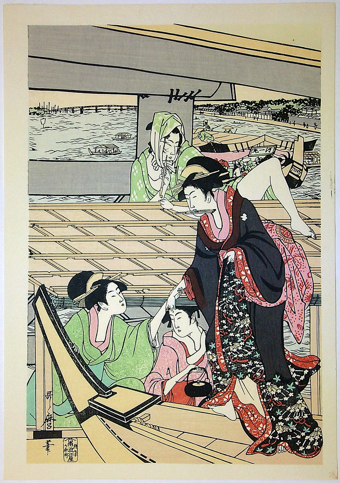 Kitagawa Utamaro, On Top Of And Beneath Ryōgoku Bridge, Reproduction Japanese Woodblock Print Hexaptych, C. 1795 (Originally), 1969 (This Print) photo buy