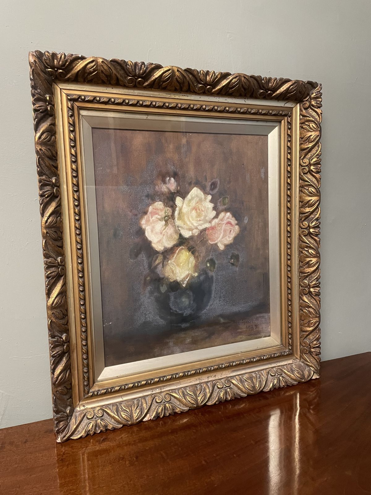 Original Framed Oil Painting , Floral Study Still Life , Signed And Dated 1929 photo vinterior