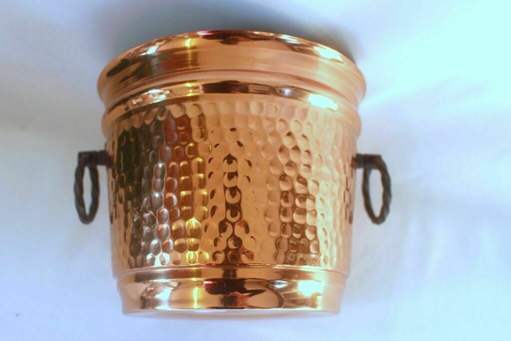 French Vintage Hammered Copper Planter Pot Of Villedieu Ice Bucket 20 X 17 Cm photo Home Decor