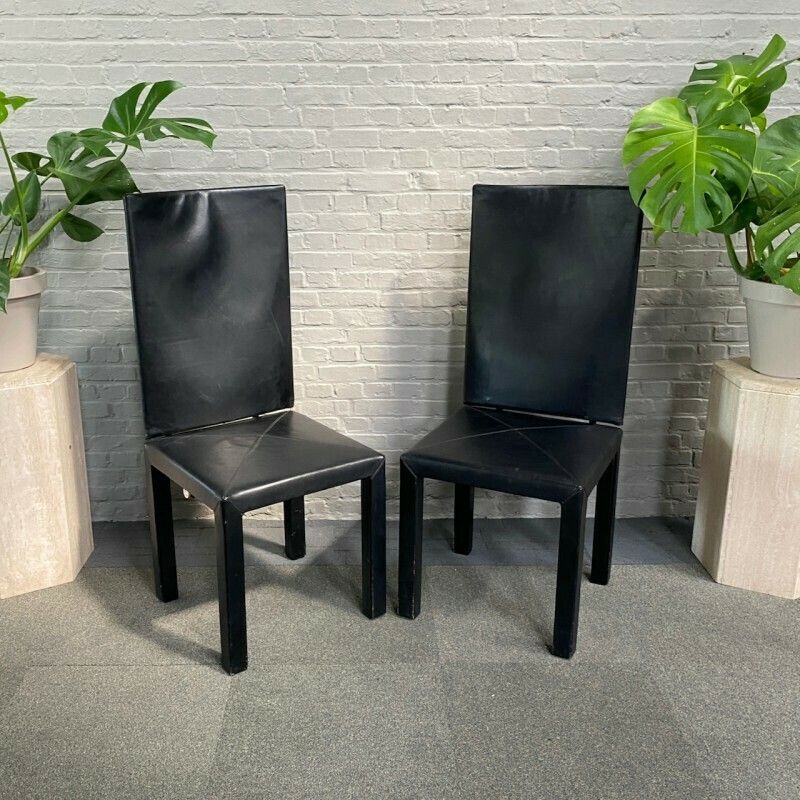 Pair Black Leather Arcalla Chairs For B&B Italia By Paolo Piva   1990's