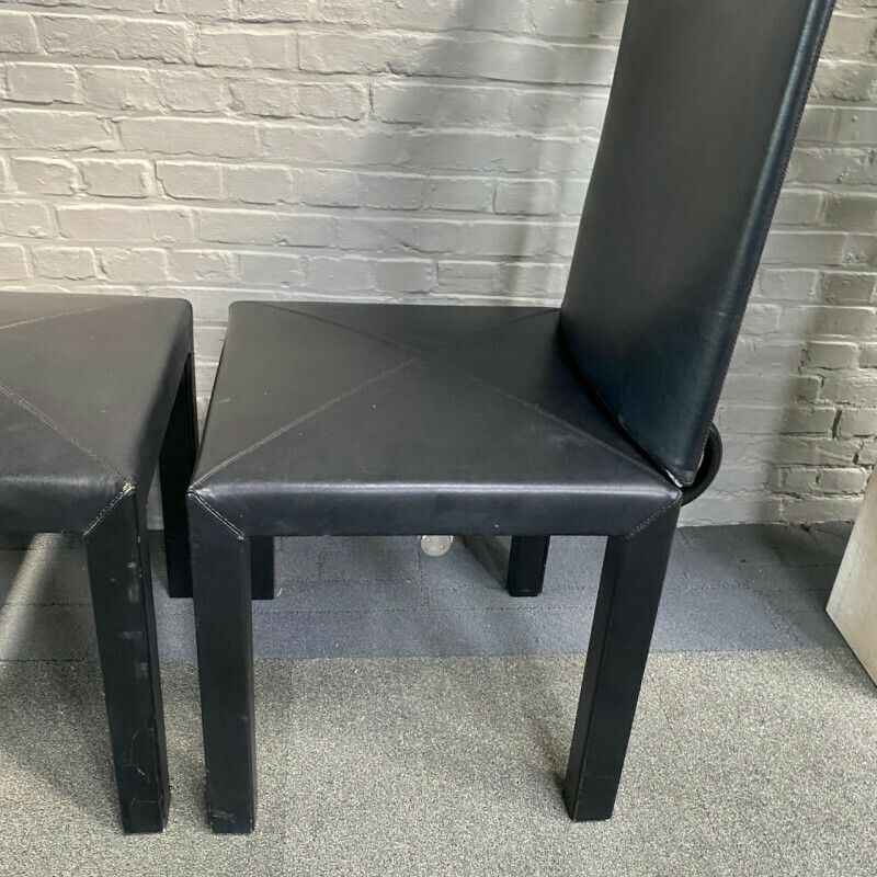 Pair Black Leather Arcalla Chairs For B&B Italia By Paolo Piva   1990's photo vintage