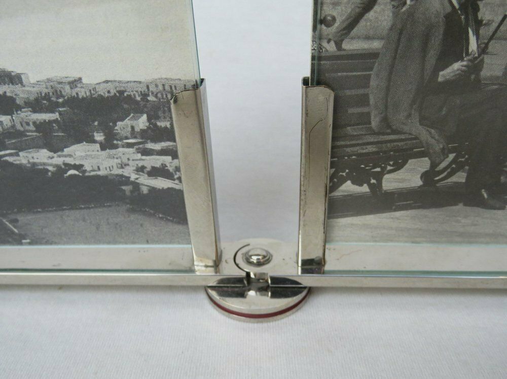 photo for sale Extraordinary Art Deco Double Picture Frame In Nickel Plating, 1920s