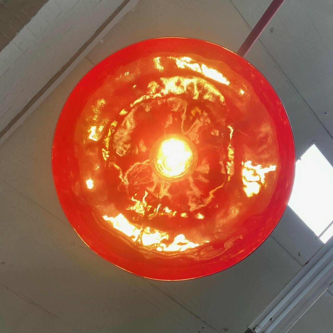 Red Arc Floor Lamp With Oval Tulip Base   Italy 1970's photo for sale