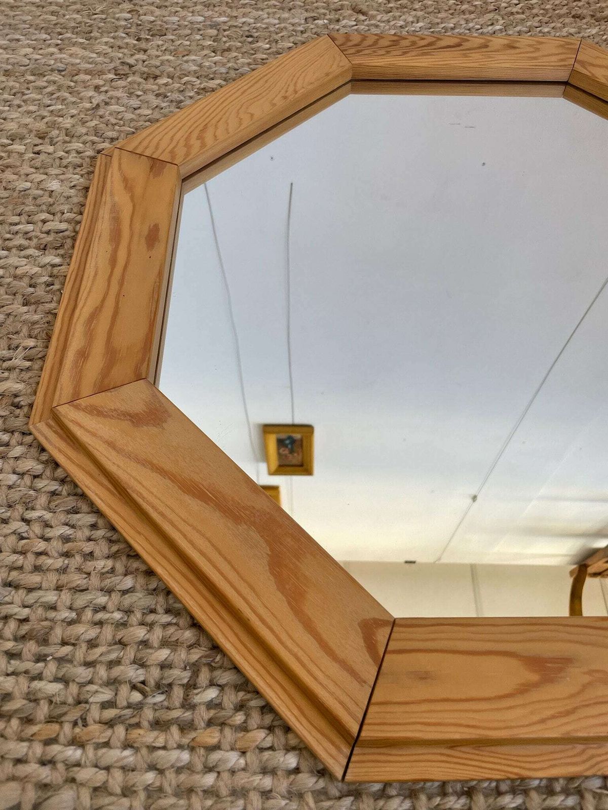 Retro Pine 1980s Octagonal Wall Mirror By Finnish Maker Finnmirror Makisen Kuvastin Oy photo for sale