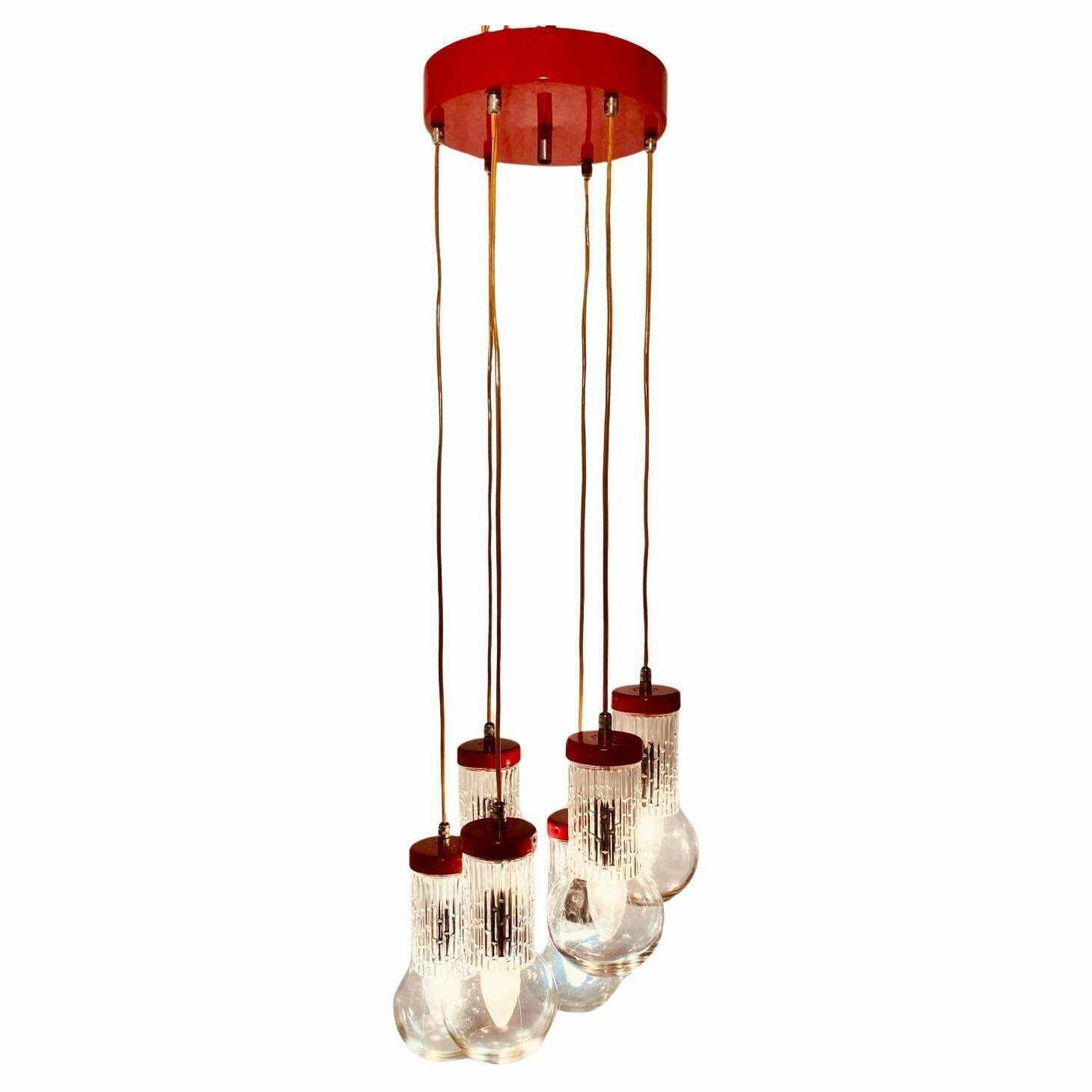 Vintage Cascade Red Chandelier In Stilnovo Style, Italy 1950s photo furniture