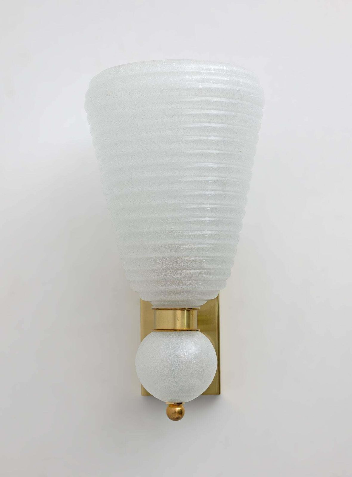 Pair Of Mid Century Modern Brass And "Pulegoso" Murano Glass Sconces photo vintage