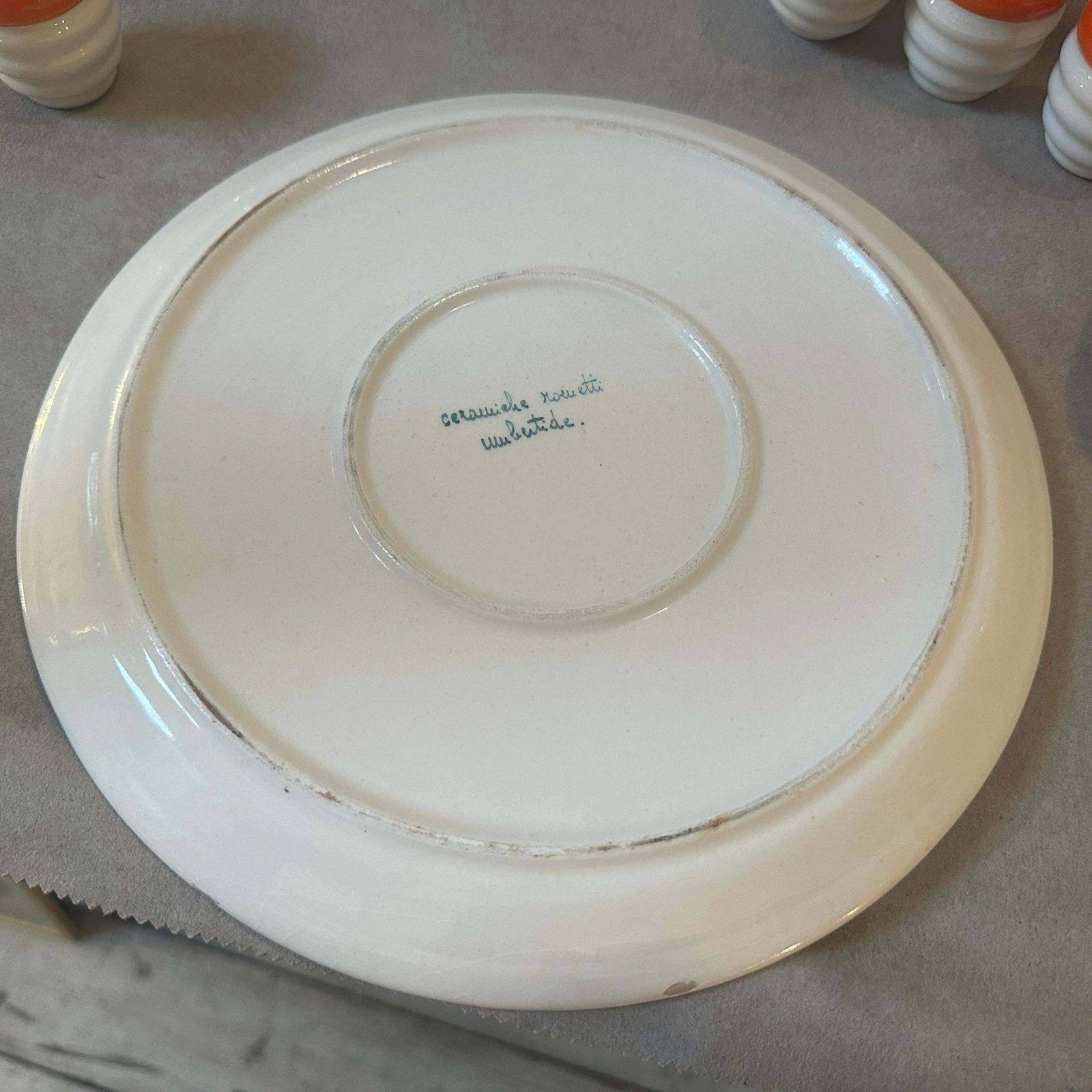 photo furniture 1930s Art Deco Orange And White Ceramic Rosolio Set By Rometti Umbertide