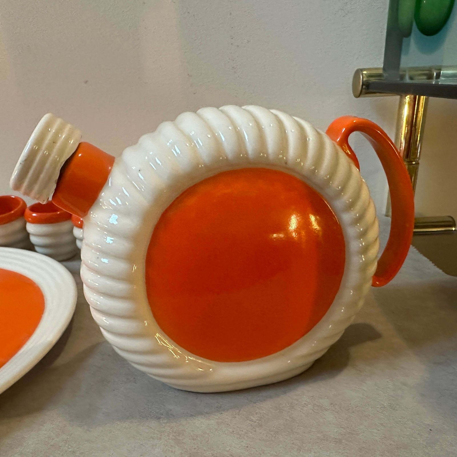 490.0 1930s Art Deco Orange And White Ceramic Rosolio Set By Rometti Umbertide photo