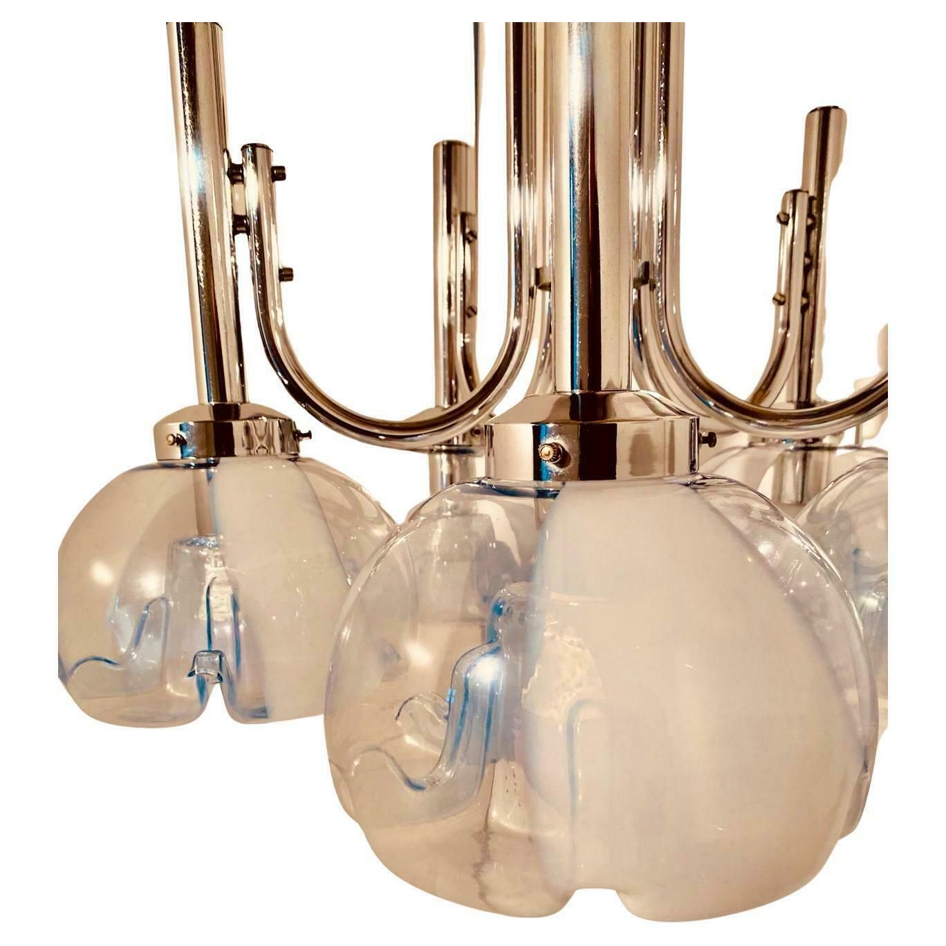 1960s Murano And Chromed Steel Chandelier, Mazzega Italy photo vinterior