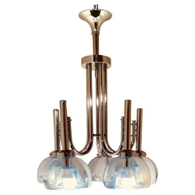 1960s Murano And Chromed Steel Chandelier, Mazzega Italy