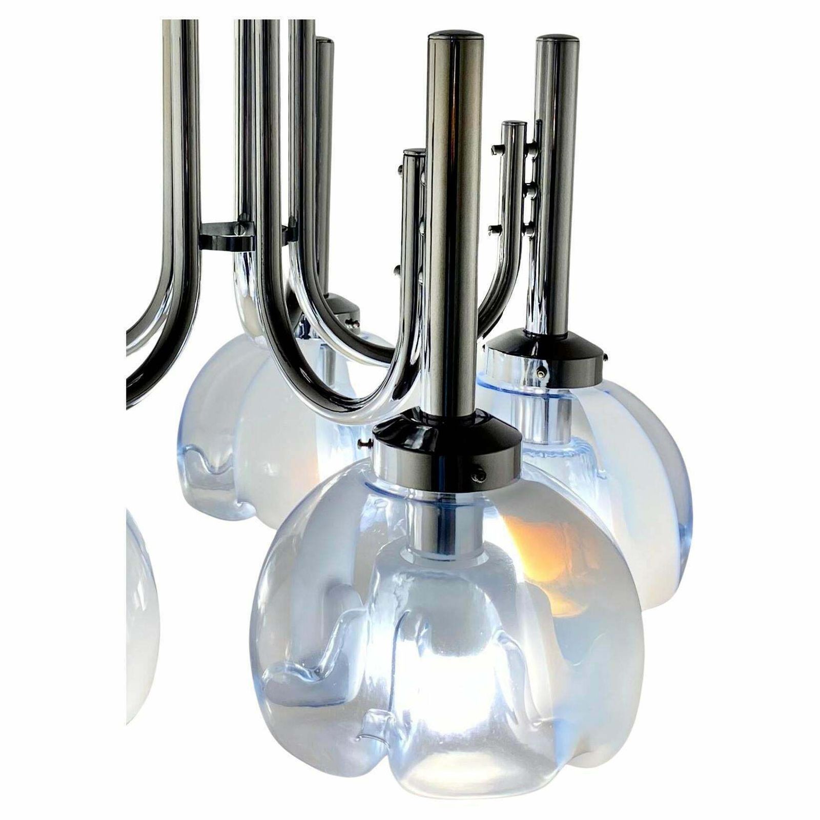 1960s Murano And Chromed Steel Chandelier, Mazzega Italy photo Lighting