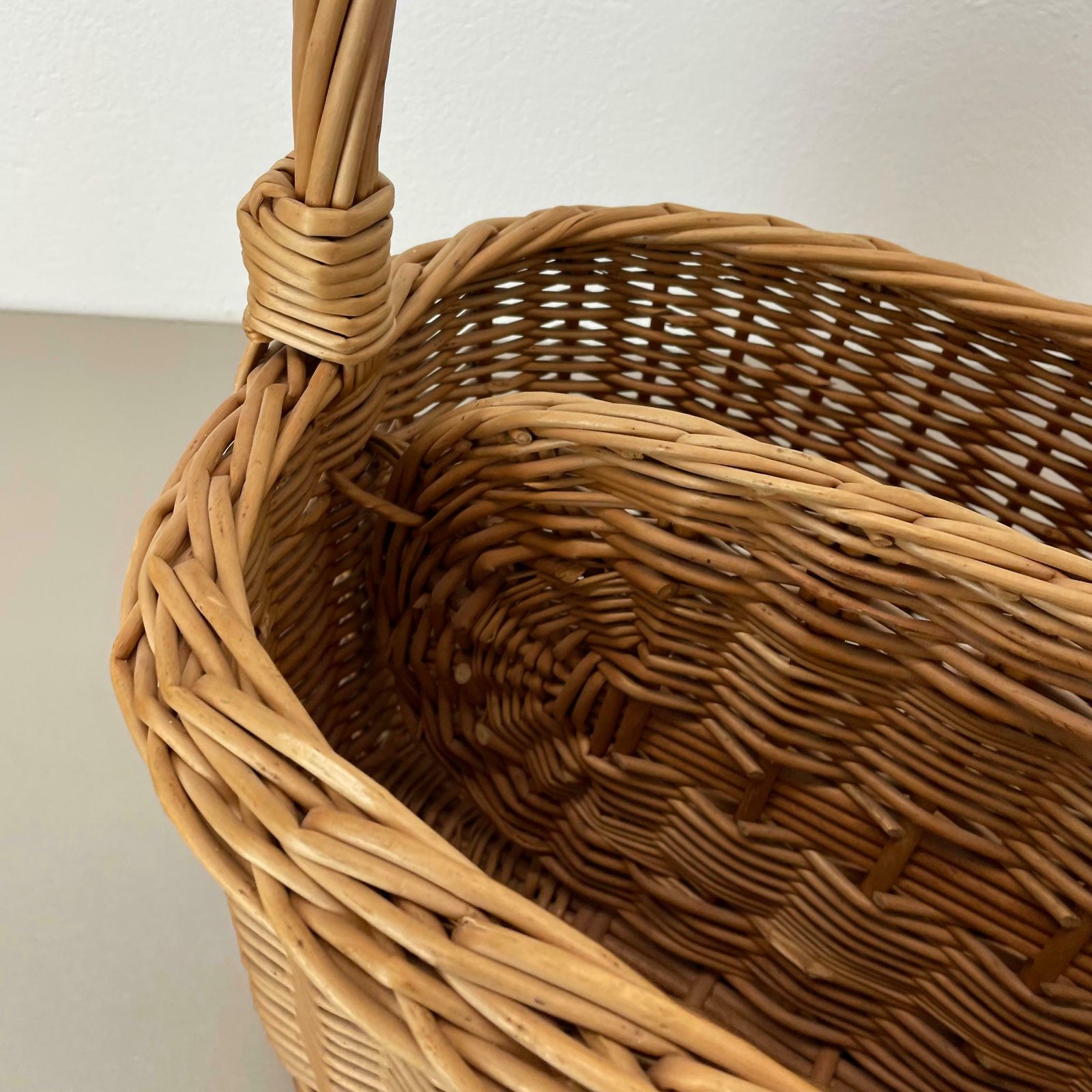 photo for sale Large Aubock Style Midcentury Rattan Bauhaus Magazine Holder, France, 1970s