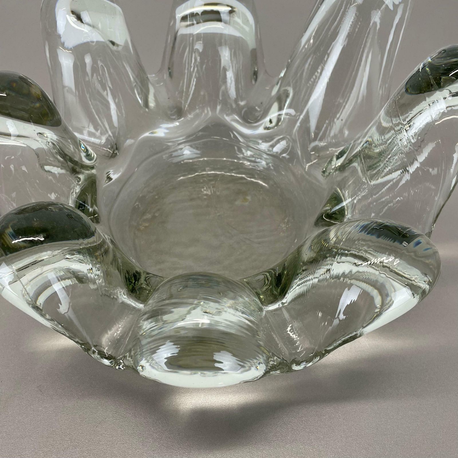 784.0 Large 3.2kg Lucid Glass "Brutalist" Bowl Element Shell Ashtray, France, 1970s photo