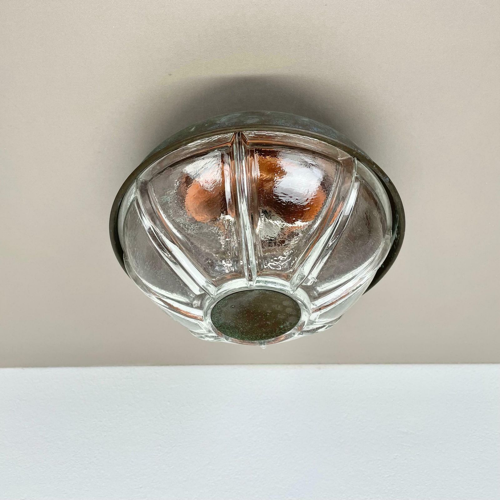 Unique Brutalist Boom Copper And Glass Wall Light By Bega Lights, Germany, 1980s photo vinterior