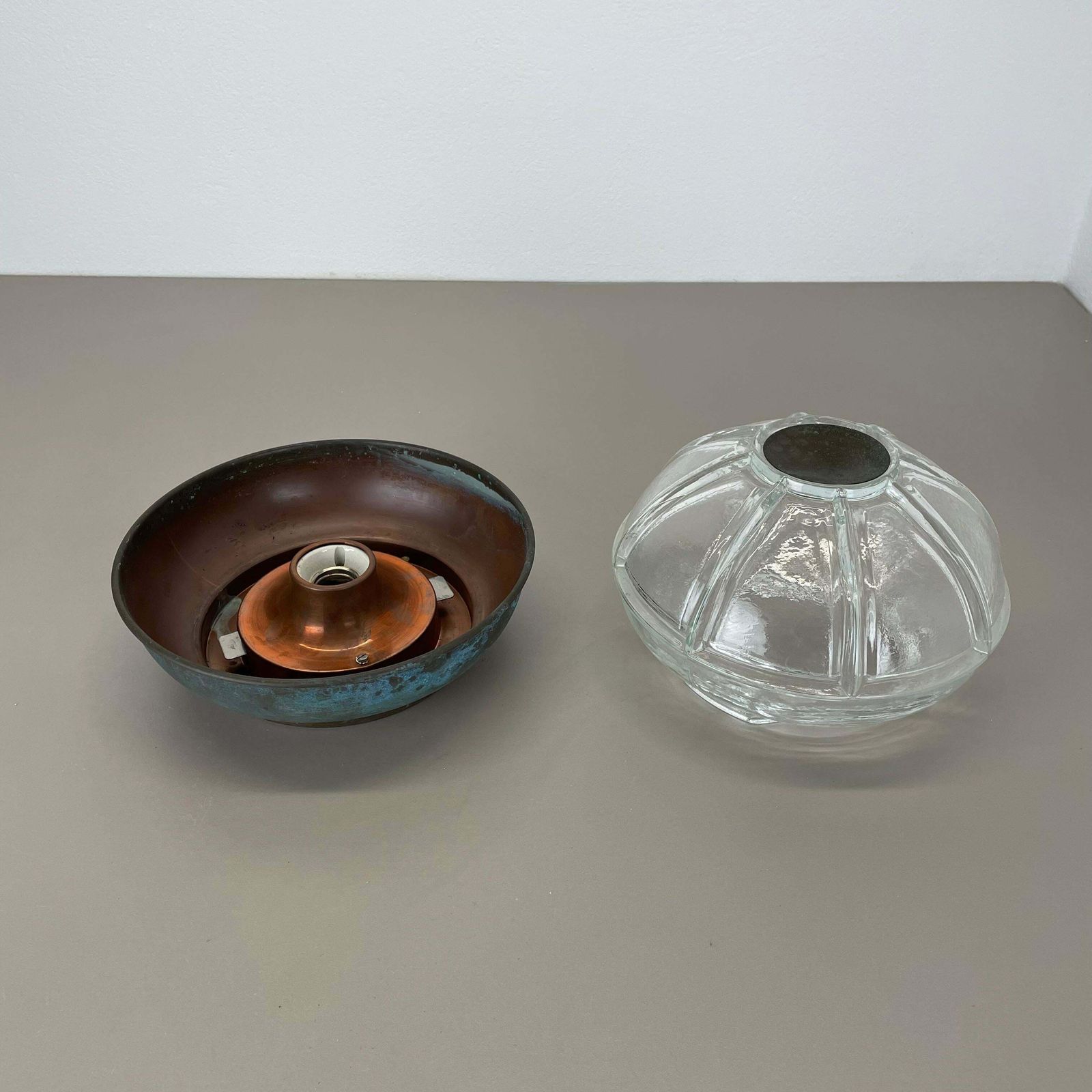 Lighting Unique Brutalist Boom Copper And Glass Wall Light By Bega Lights, Germany, 1980s photo