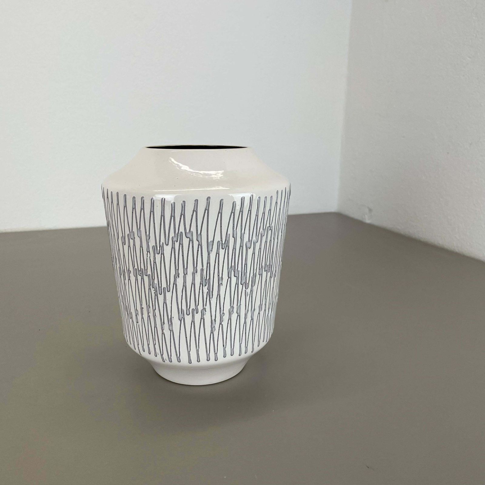 Rare White Zig Zag Fat Lava Ceramic Vases By Ilkra Ceramics, Germany 1970s photo for sale