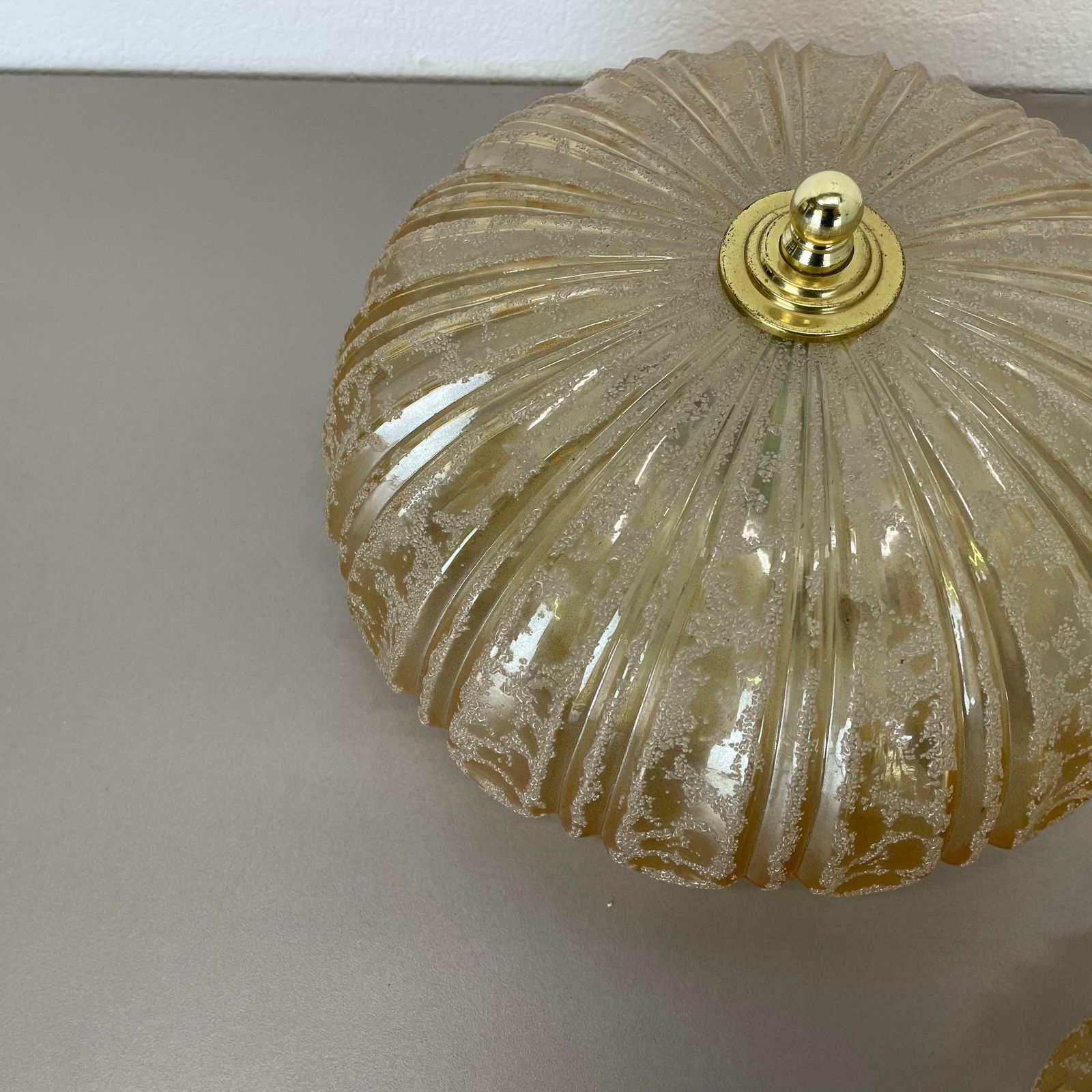Set Of 2 Beautiful 27cm Textured Amber Glass Wall Ceiling Lights, Germany, 1970s photo buy