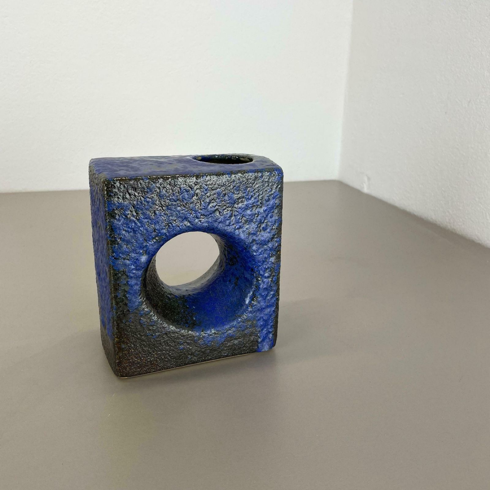 Brutalist Cubic "Hole" Pottery Vase By Piet Vest Ceramics, Netherlands, 1970s photo furniture