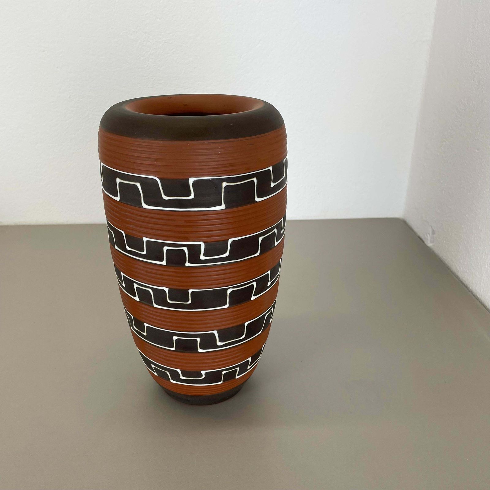 Rare 30cm Zig Zag Fat Lava Ceramic Vases By Ilkra Ceramics, Germany 1950s photo for sale