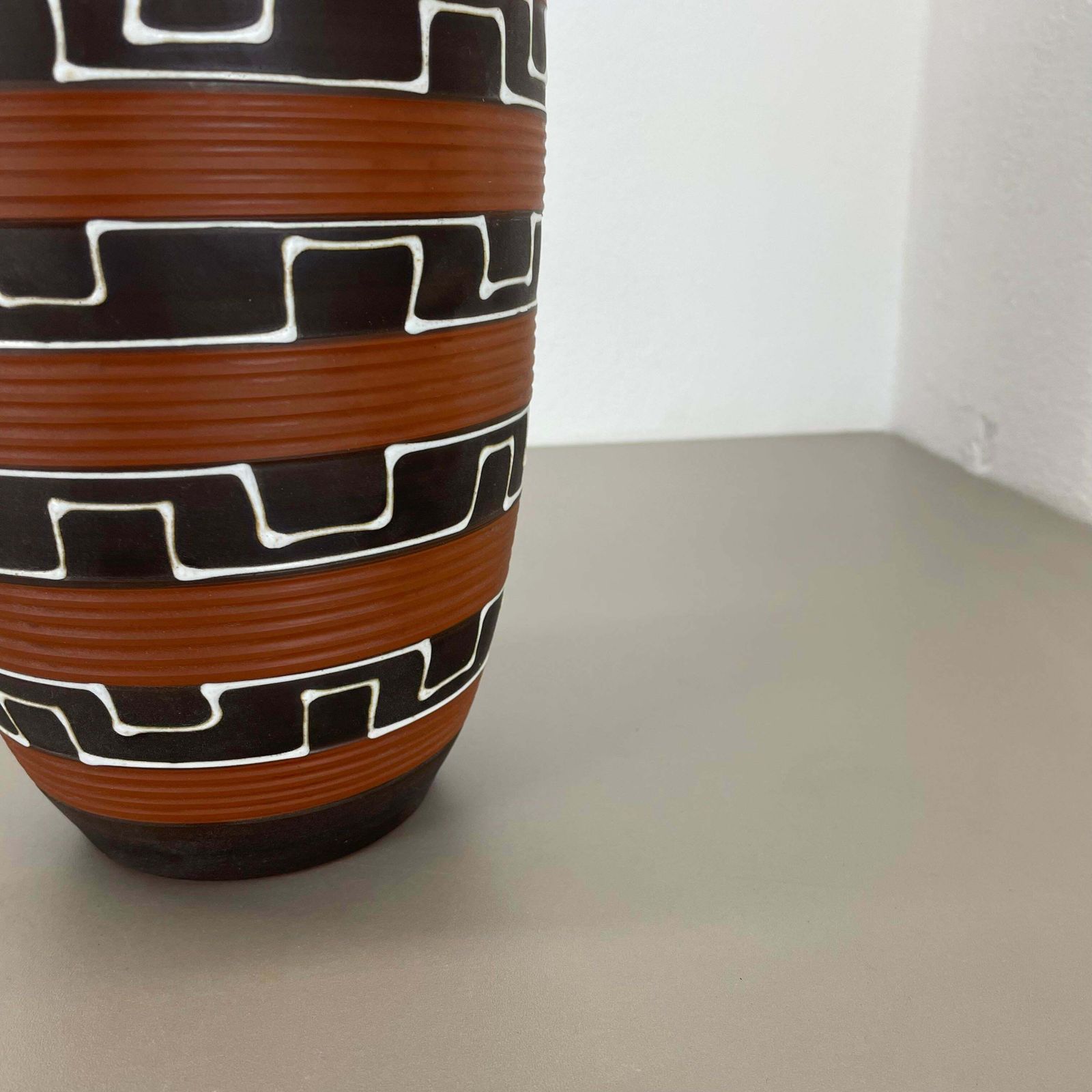 Rare 30cm Zig Zag Fat Lava Ceramic Vases By Ilkra Ceramics, Germany 1950s photo vinterior