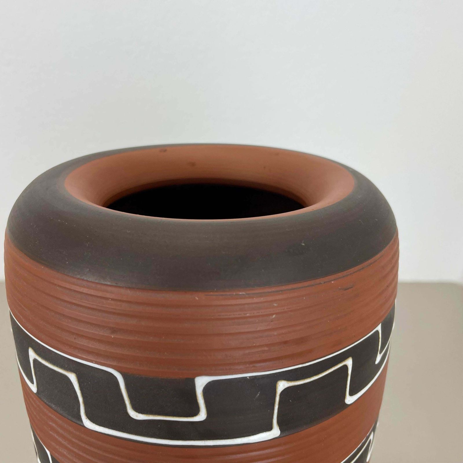 photo furniture Rare 30cm Zig Zag Fat Lava Ceramic Vases By Ilkra Ceramics, Germany 1950s
