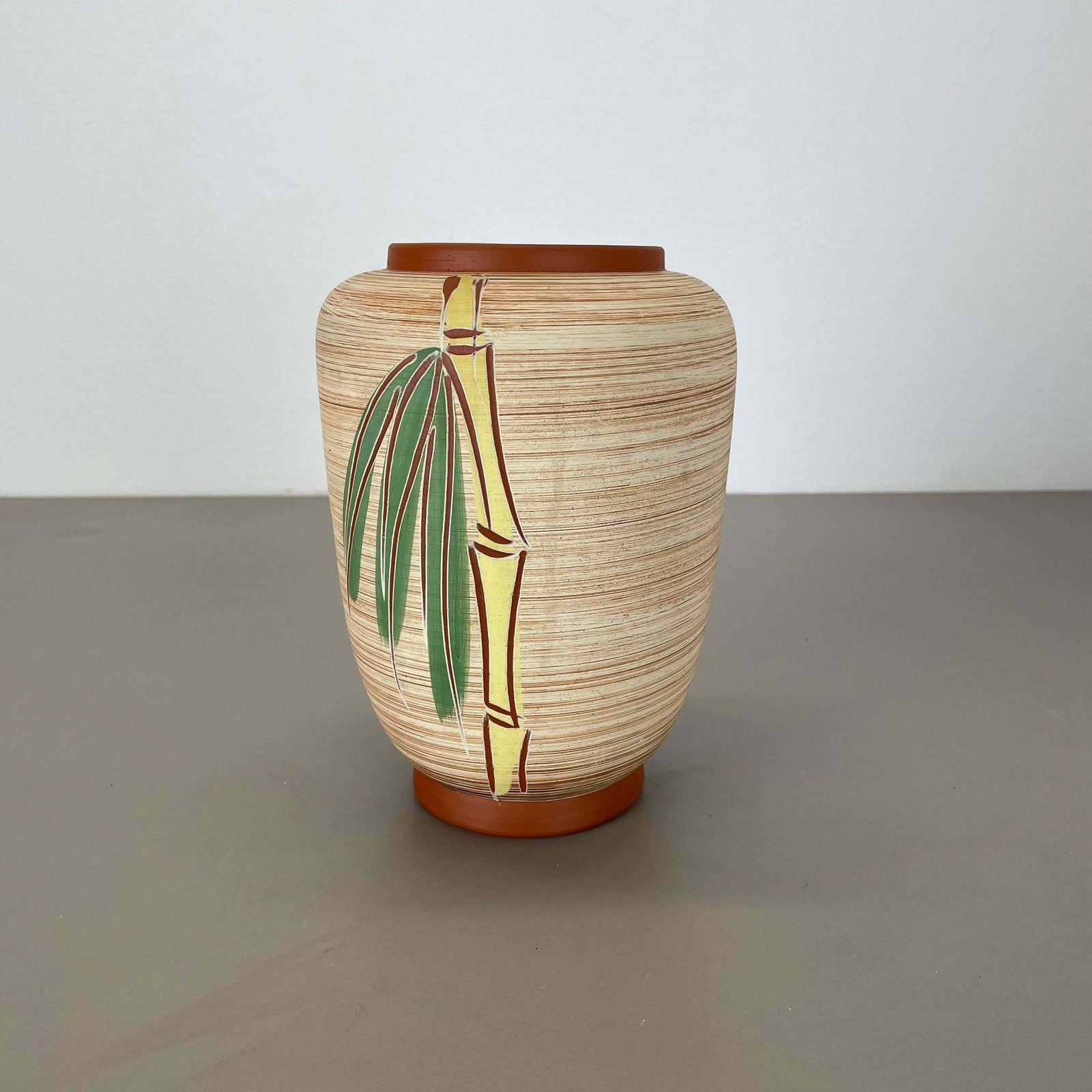 photo vintage Colorful Abstract Bamboo Ceramic Pottery Vase By Eiwa Ceramics, Germany 1950s