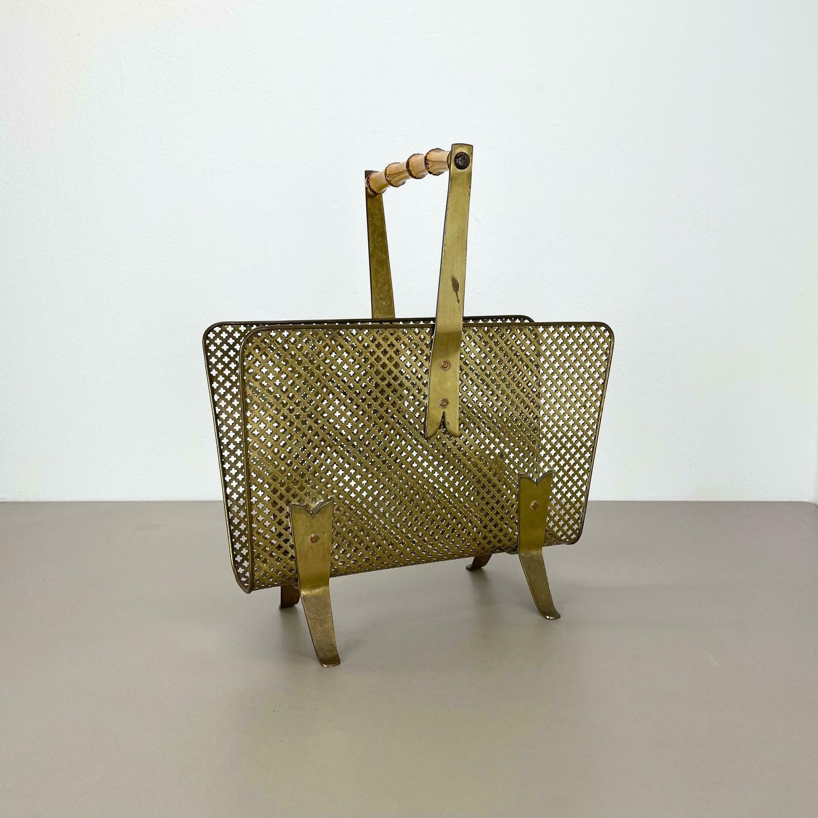 Unique Mategot Aubock Style Brass And Bamboo Magazine Holder, Austria 1950s photo 1046.0