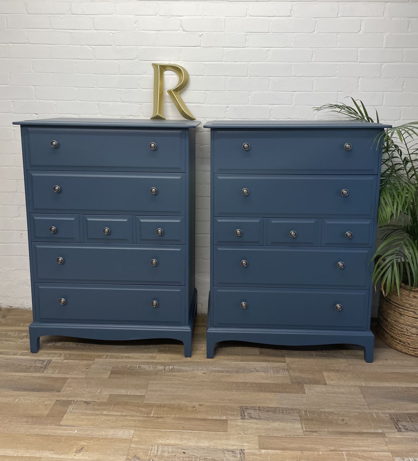 Pair Of Stag Tallboys Painted Blue
