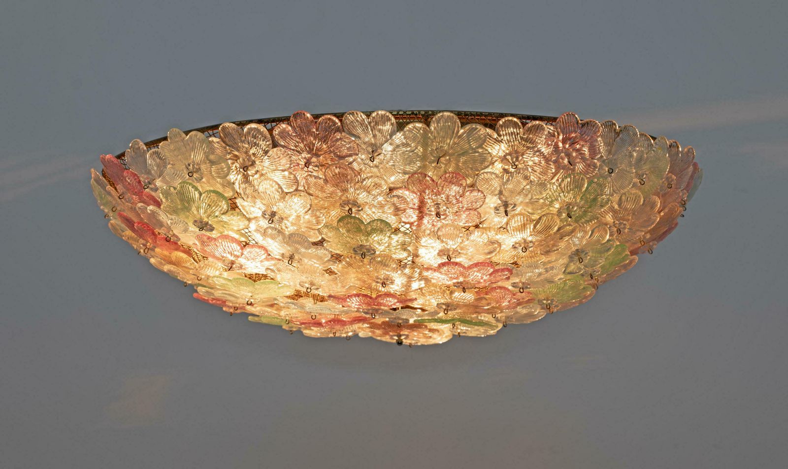 Barovier & Toso Mid Century Modern Murano Glass Flower Basket Ceiling Light, 50s photo for sale