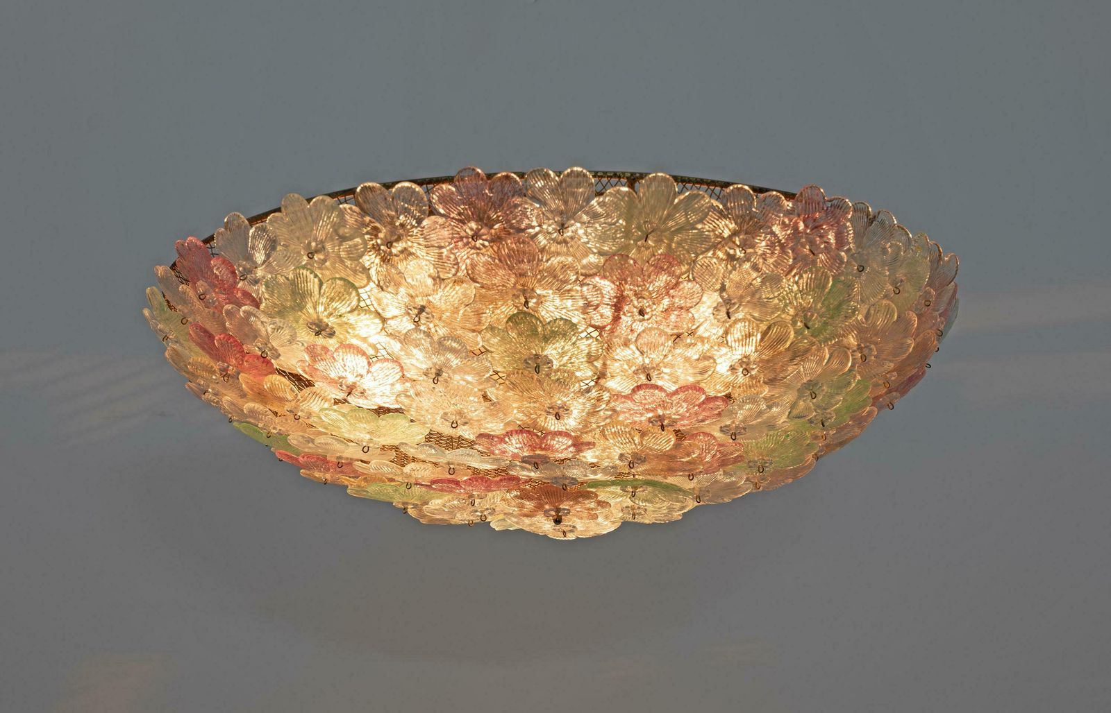 Barovier & Toso Mid Century Modern Murano Glass Flower Basket Ceiling Light, 50s photo vinterior