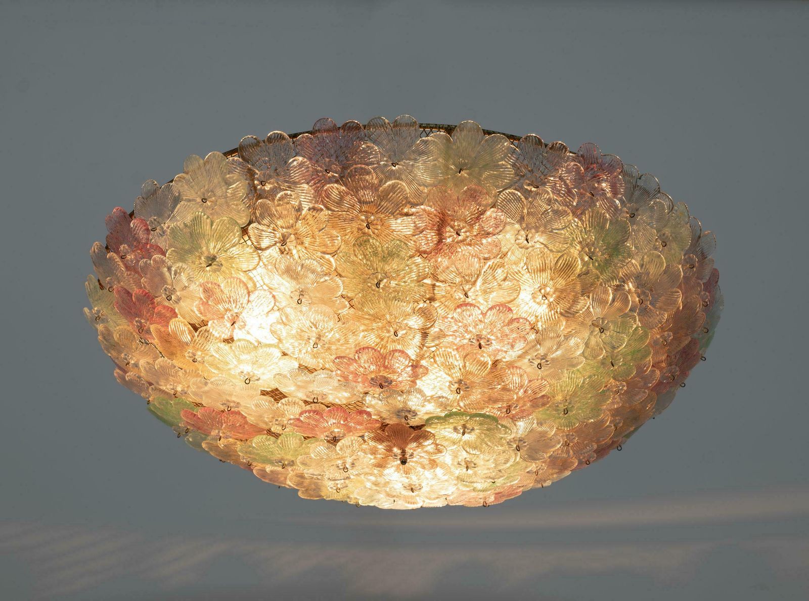 Barovier & Toso Mid Century Modern Murano Glass Flower Basket Ceiling Light, 50s photo vintage