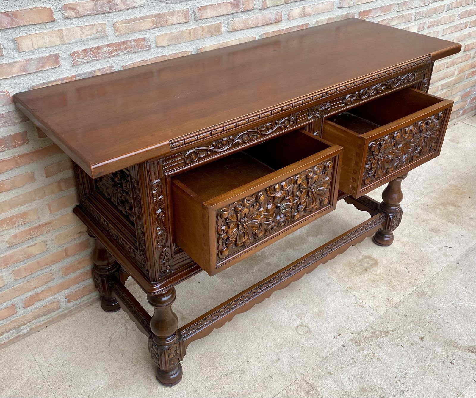 Spanish Console With Four Carved Drawers And Original Hardware photo vinterior