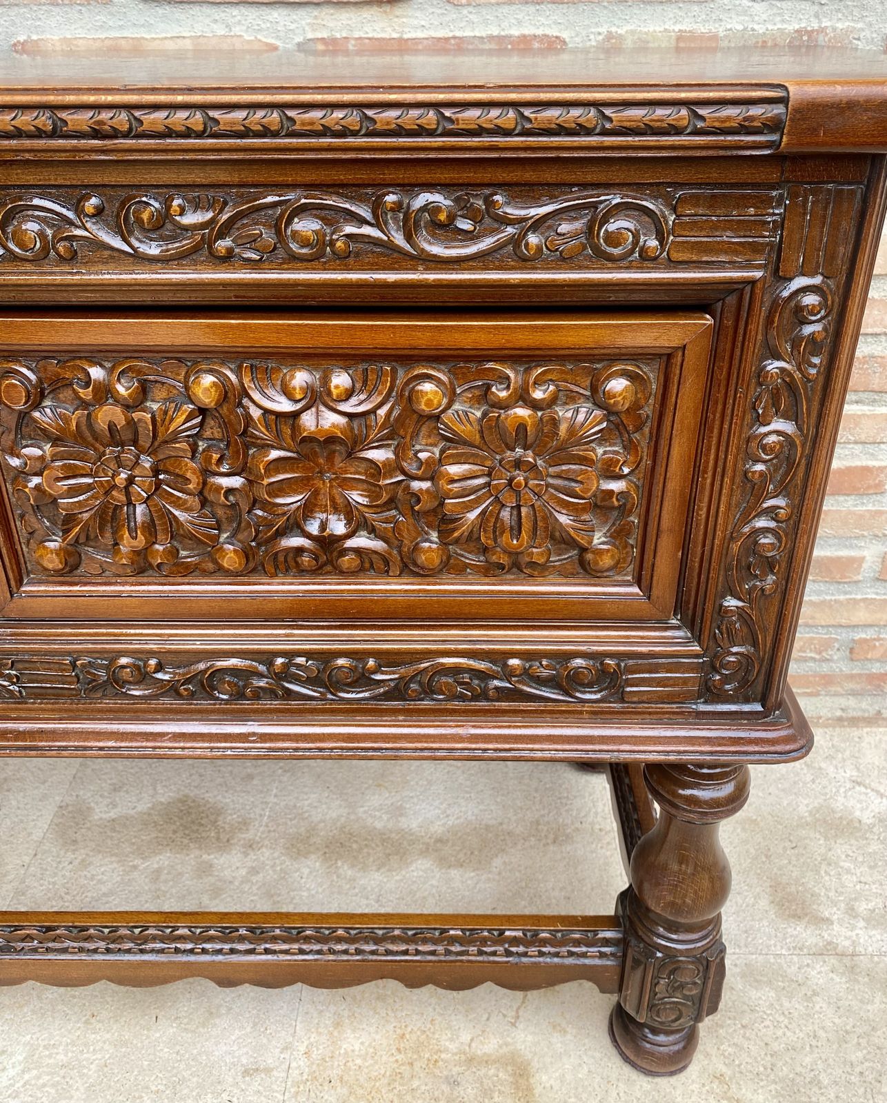 Spanish Console With Four Carved Drawers And Original Hardware photo vintage