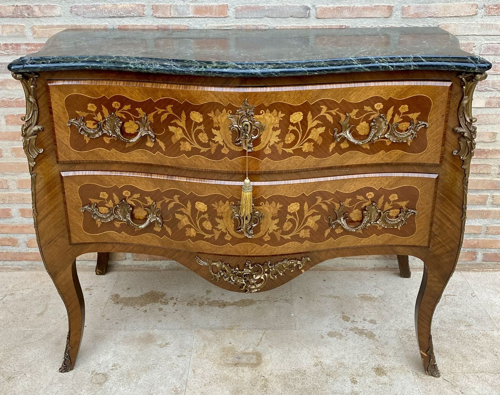 French Louis XV Style Bombé Satinwood Marquetry & Ormolu Mounted Commode photo furniture