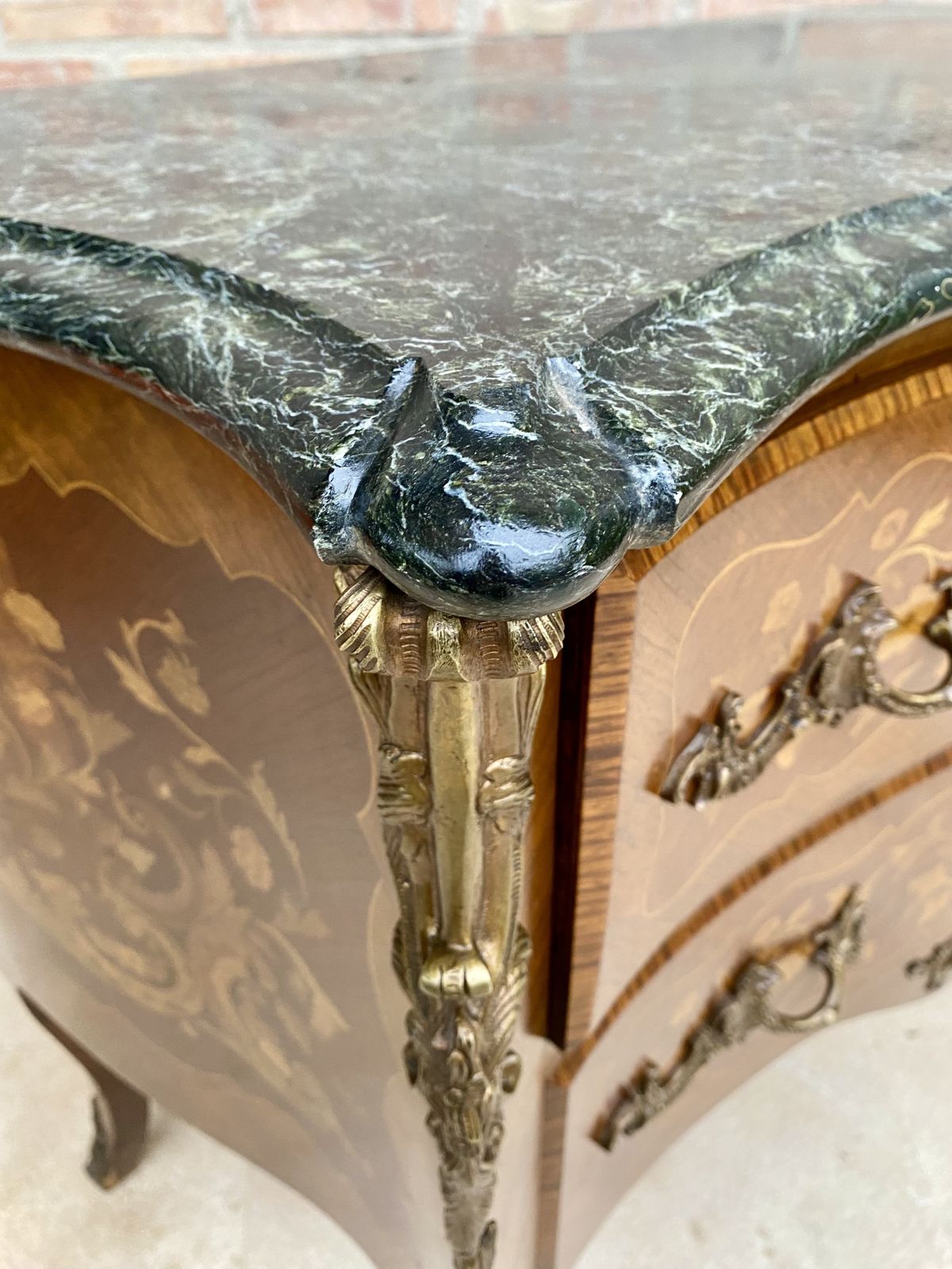 photo for sale French Louis XV Style Bombé Satinwood Marquetry & Ormolu Mounted Commode
