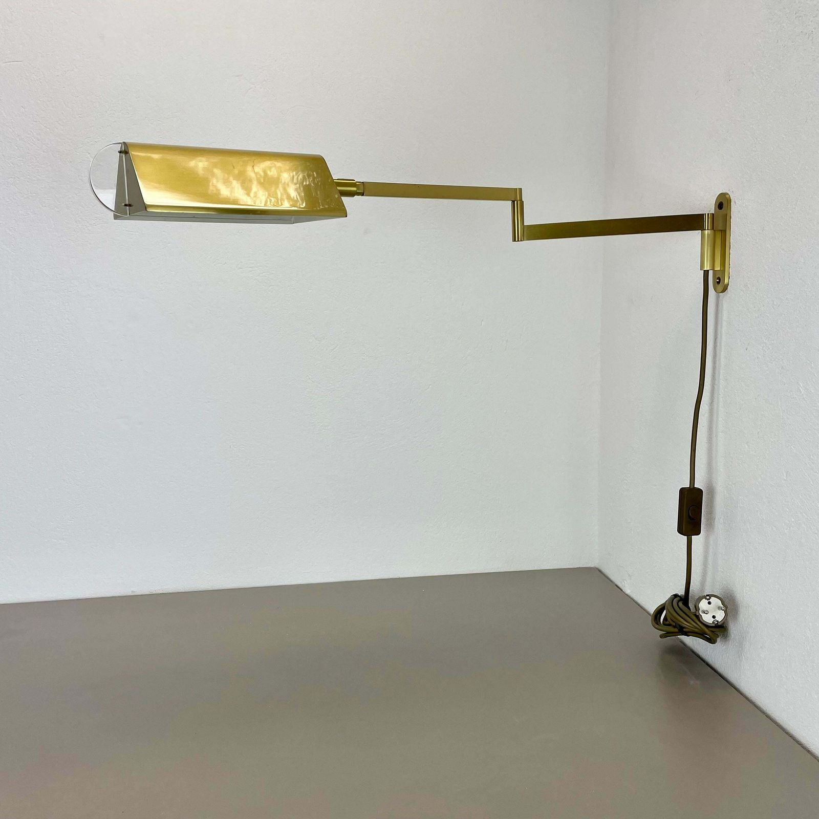 Large 77cm Stilnovo Style Omi Swing Arm Brass Acryl Glass Wall Light Italy 1970s photo for sale