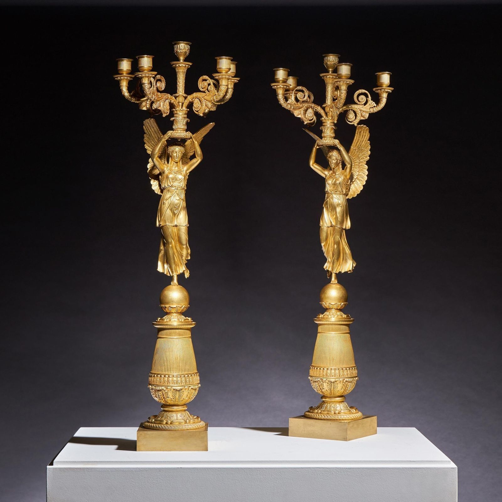 photo for sale Exceptional Pair Of French Late Empire Gilt Bronze Candelabra Attributed To Pierre Philippe Thomire.
