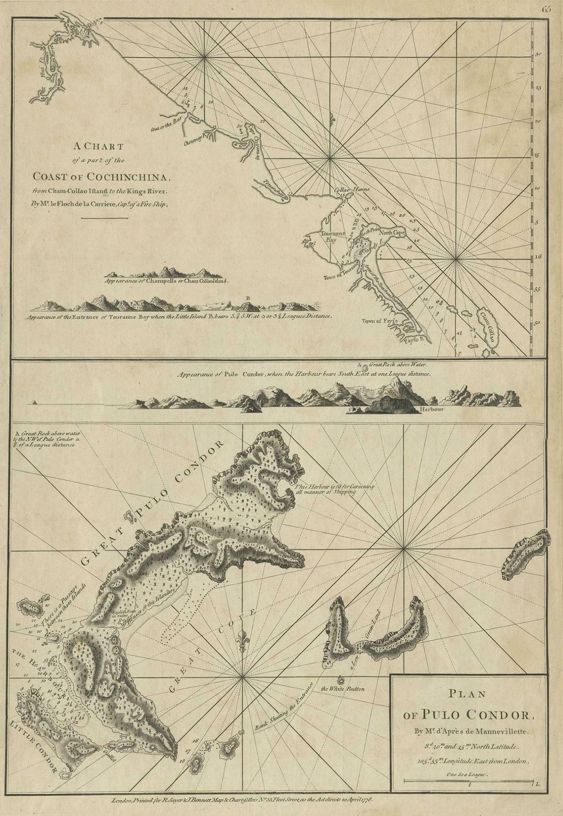 Chart Of The Coast Of Cochinchina' And 'Plan Of Pulo Condor', Vietnam, 1778 photo for sale